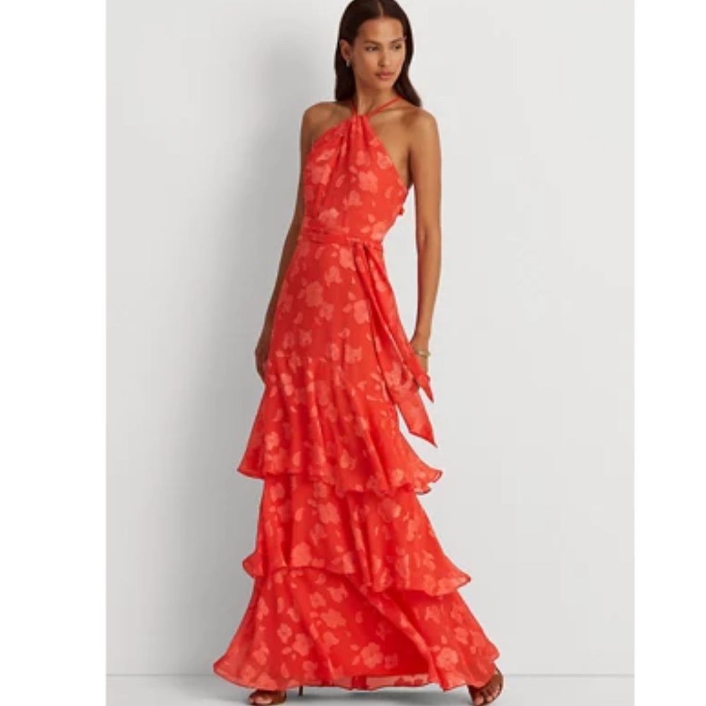 Host Pick. Lauren Ralph Lauren Floral Jacquard Halter Gown.